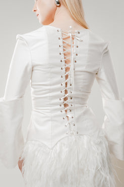 studio lamea white fitted long sleeve shirt lace up shirt womens sustainable fashion made in finland