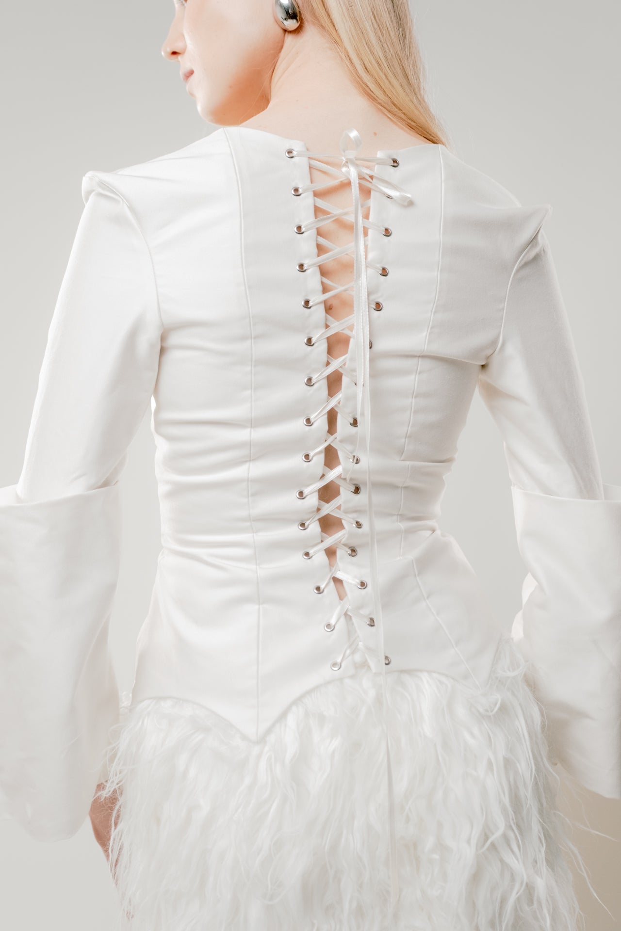 studio lamea white fitted long sleeve shirt lace up shirt womens sustainable fashion made in finland