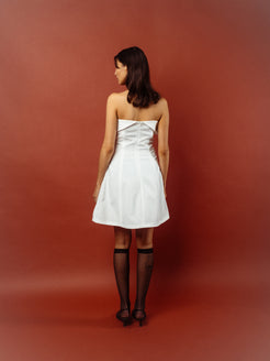 studio lamea white strapless thigh length dress zip closure sustainable spring summer dress made from deadstock materials